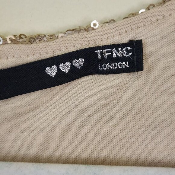 TFNC London Gold Sequined Mesh Cut Out Sides Mini Dress Size M - Picture 5 of 6